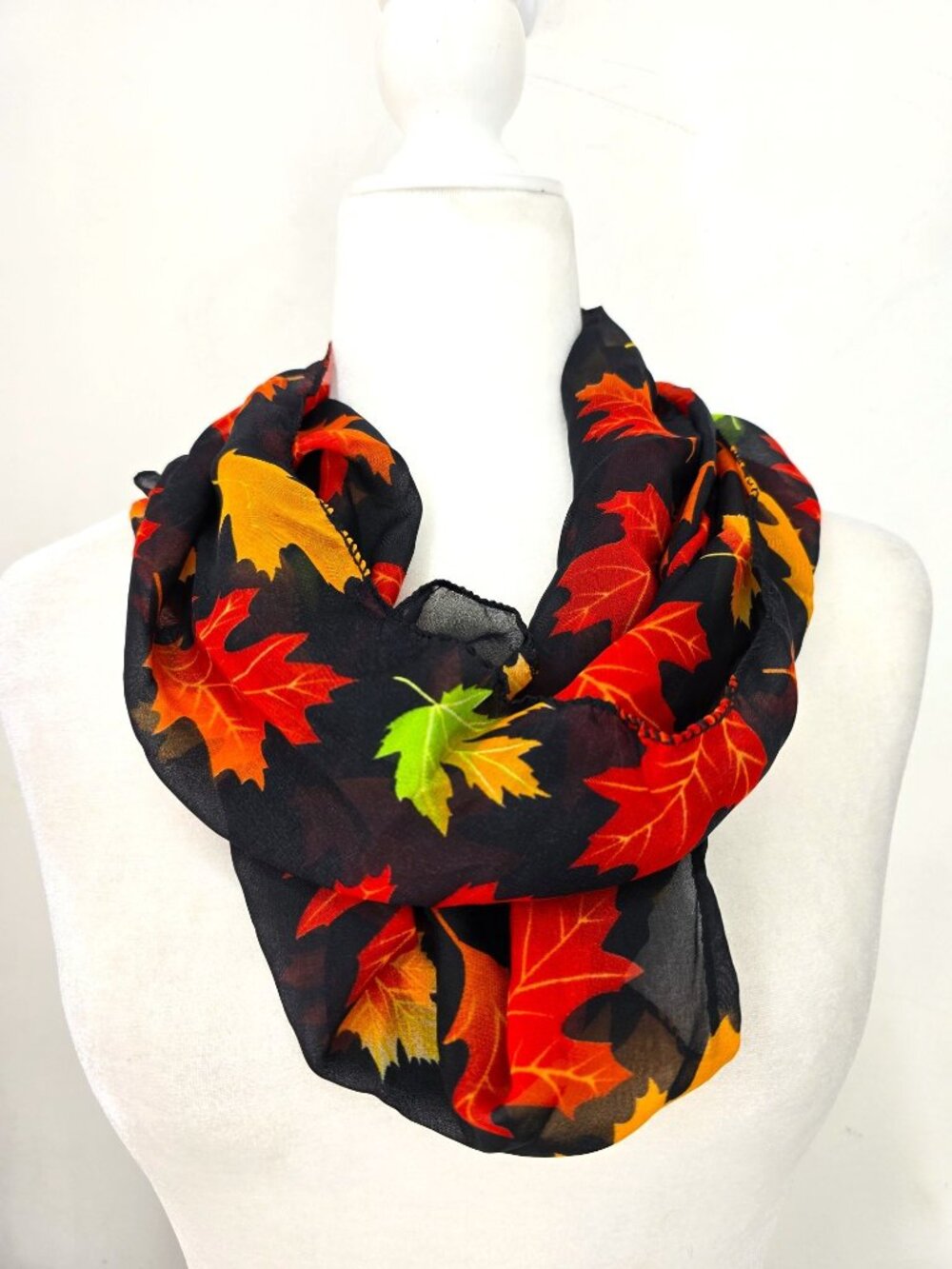 Unisex Black Orange Maple Leaves Fall Gauzy Scarf Wrap 54x9